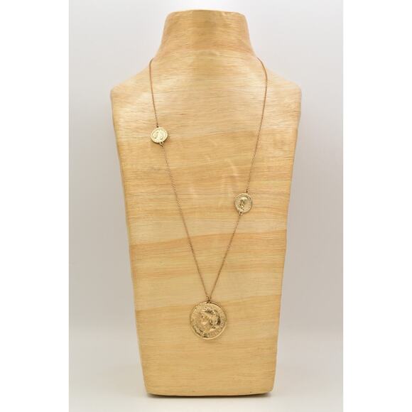 Jade & Jasper Vintage Coin Station Necklace Brushed Gold Satin Signed BinBL - Picture 7 of 12